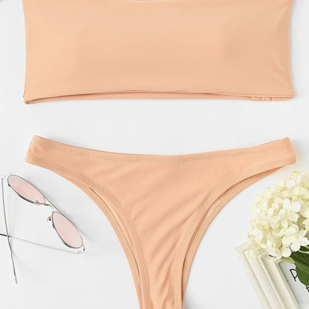 Nude bandeau strapless bikini